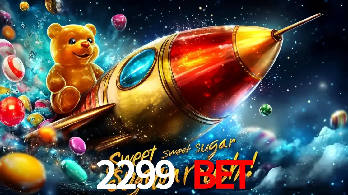 Arte promocional do jogo de slot Sugar Rush, com um urso de pelúcia em um foguete viajando pelo espaço de doces, um dos jogos divertidos disponíveis no cassino 2299 BET.